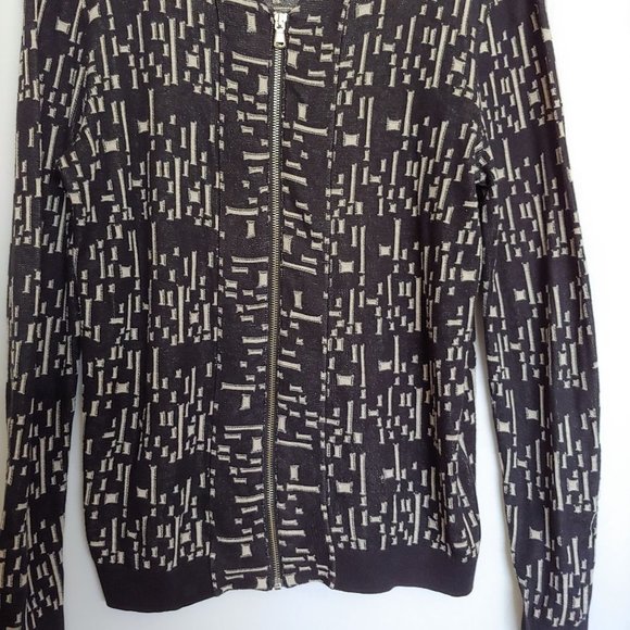 Reiss geometric design black and white full zup sweater top Size M - Picture 4 of 7